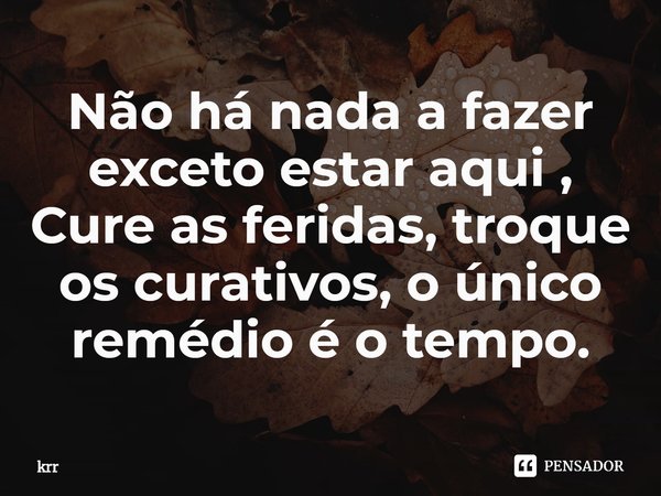 ⁠Não há nada a fazer exceto estar aqui ,
Cure as feridas, troque os curativos, o único remédio é o tempo.... Frase de krr.