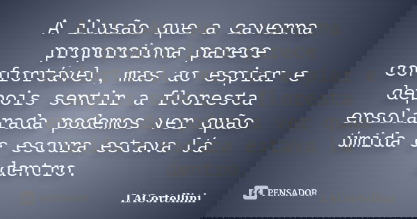 A ilusão que a caverna proporciona parece confortável, mas ao espiar e depois sentir a floresta ensolarada podemos ver quão úmida e escura estava lá dentro.... Frase de LACortellini.