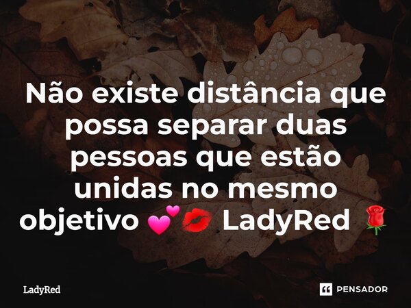 ⁠Não existe distância que possa separar duas pessoas que estão unidas no mesmo objetivo 💕💋 LadyRed 🌹... Frase de LadyRed.