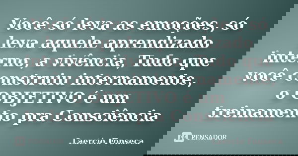 Você só leva as emoções, só leva aquele aprendizado interno, a vivência, Tudo que você construiu internamente, o OBJETIVO é um treinamento pra Consciência... Frase de Laercio Fonseca.