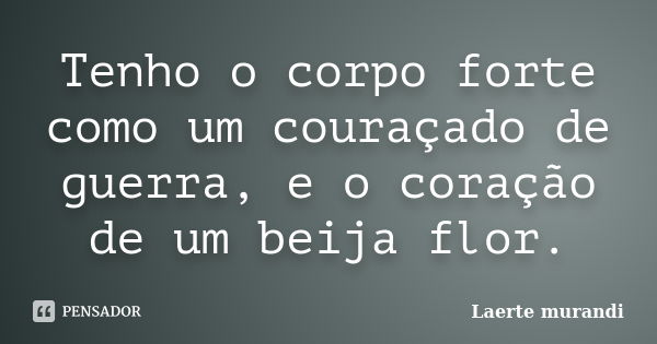 Tenho o corpo forte como um couraçado de guerra, e o coração de um beija flor.... Frase de Laerte murandi.