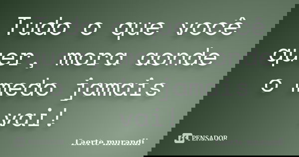 Tudo o que você quer, mora aonde o medo jamais vai!... Frase de Laerte murandi.