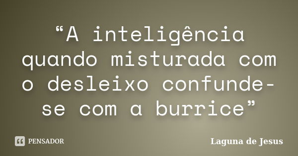 “A inteligência quando misturada com o desleixo confunde-se com a burrice”... Frase de Laguna de Jesus.