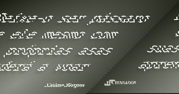 Deixe-o ser pássaro e ele mesmo com suas próprias asas aprenderá a voar... Frase de Laiane Borges.