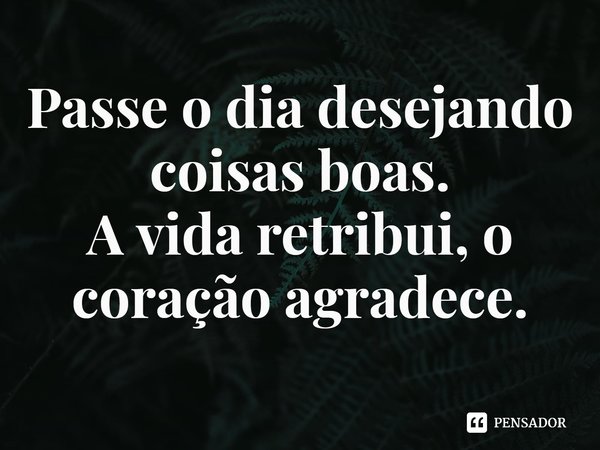 ⁠Passe o dia desejando coisas boas.
A vida retribui, o coração agradece.... Frase de Laís Carvalho - Diário Meu Oficial.