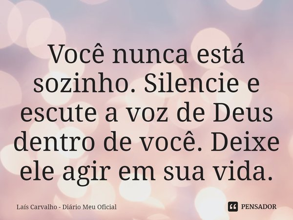 ⁠Você nunca está sozinho. Silencie e escute a voz de Deus dentro de você. Deixe ele agir em sua vida.... Frase de Laís Carvalho - Diário Meu Oficial.