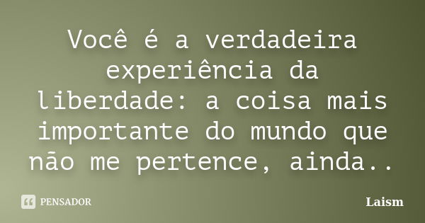 Você é a verdadeira experiência da liberdade: a coisa mais importante do mundo que não me pertence, ainda..... Frase de Laísm.