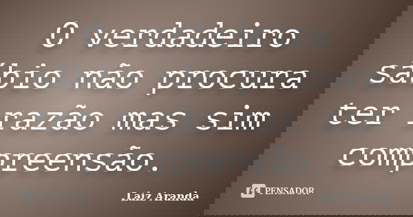 O verdadeiro sábio não procura ter razão mas sim compreensão.... Frase de Laiz Aranda.