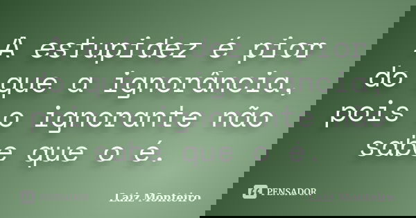 A estupidez é pior do que a ignorância, pois o ignorante não sabe que o é.... Frase de Laiz Monteiro.