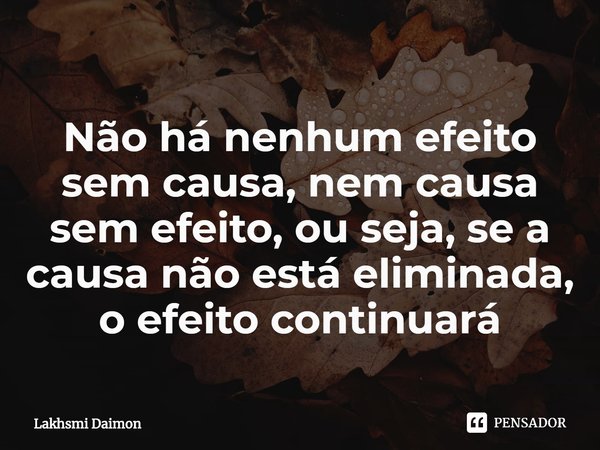 ⁠Não há nenhum efeito sem causa, nem causa sem efeito, ou seja, se a causa não está eliminada, o efeito continuará... Frase de Lakhsmi Daimon.
