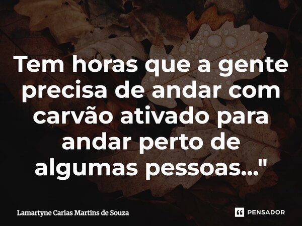 ⁠Tem horas que a gente precisa de andar com carvão ativado para andar perto de algumas pessoas..."... Frase de Lamartyne Carias Martins de Souza.