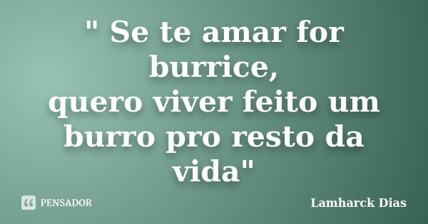 " Se te amar for burrice, quero viver feito um burro pro resto da vida"... Frase de Lamharck Dias.
