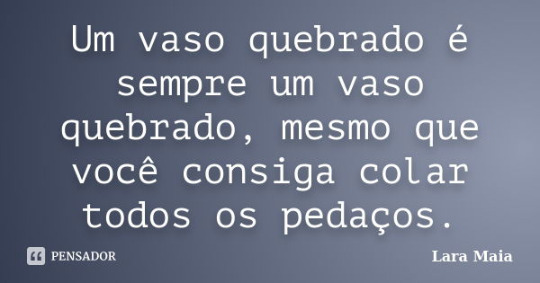 Um vaso quebrado é sempre um vaso quebrado, mesmo que você consiga colar todos os pedaços.... Frase de Lara Maia.