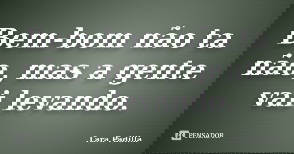 Bem-bom não ta não, mas a gente vai levando.... Frase de Lara Padilla.