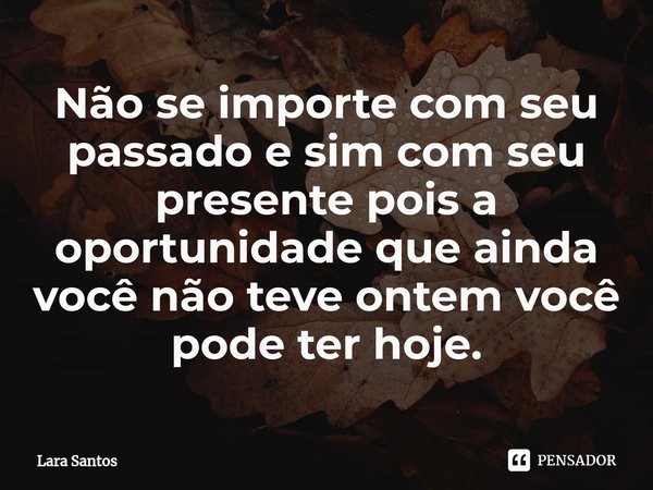 Não se importe com seu passado e sim com seu presente pois a oportunidade que ainda você não teve ontem você pode ter hoje.⁠... Frase de Lara Santos.