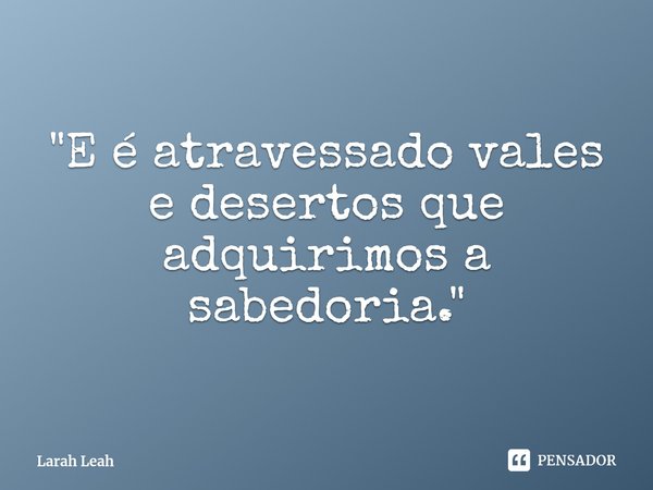 "E é atravessado vales e desertos que adquirimos a sabedoria."... Frase de Larah Leah.