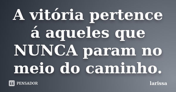 A vitória pertence á aqueles que NUNCA param no meio do caminho.... Frase de Larissa.