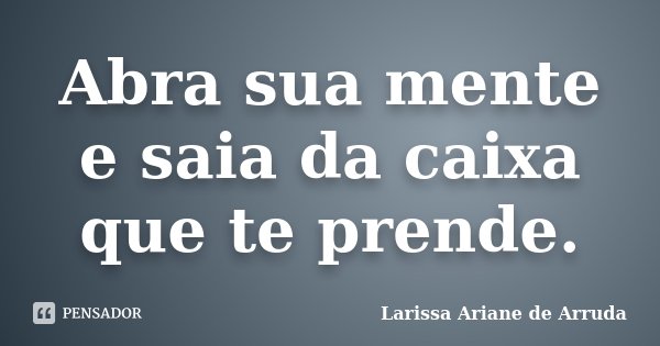 Abra sua mente e saia da caixa que te prende.... Frase de Larissa Ariane de Arruda.