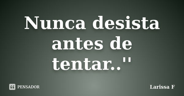 Nunca desista antes de tentar..''... Frase de Larissa F..