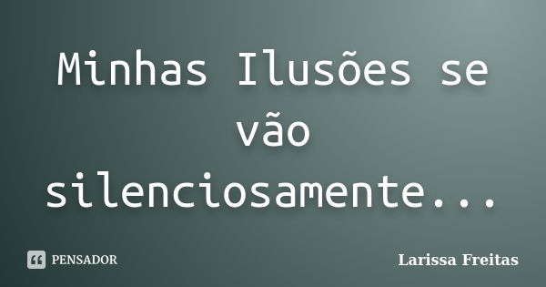 Minhas Ilusões se vão silenciosamente...... Frase de Larissa Freitas.