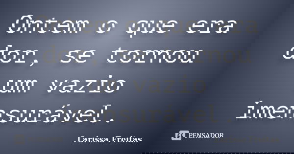 Ontem o que era dor, se tornou um vazio imensurável.... Frase de Larissa Freitas.