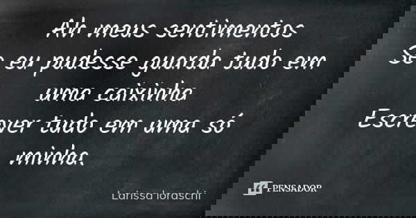 Ah meus sentimentos Se eu pudesse guarda tudo em uma caixinha Escrever tudo em uma só minha.... Frase de Larissa loraschi.