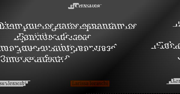 Dizem que os gatos espantam os Espiritos da casa E do amor que eu sinto por você Como se afasta?... Frase de Larissa loraschi.