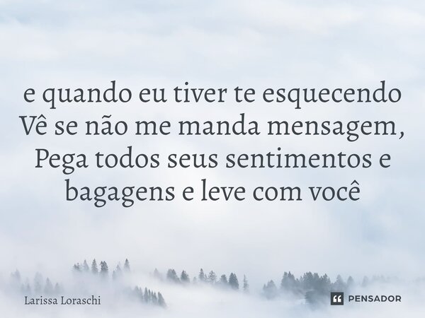 ⁠e quando eu tiver te esquecendo Vê se não me manda mensagem, Pega todos seus sentimentos e bagagens e leve com você... Frase de Larissa loraschi.