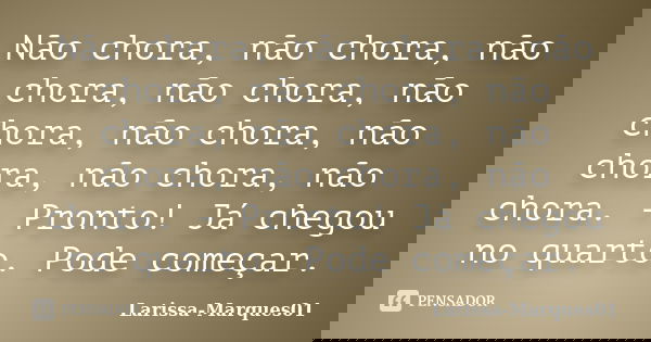 Não chora, não chora, não chora, não chora, não chora, não chora, não chora, não chora, não chora. - Pronto! Já chegou no quarto. Pode começar.... Frase de Larissa-Marques01.