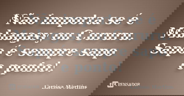 Não importa se é Malagasy ou Cururu. Sapo é sempre sapo e ponto!... Frase de Larissa Martins..