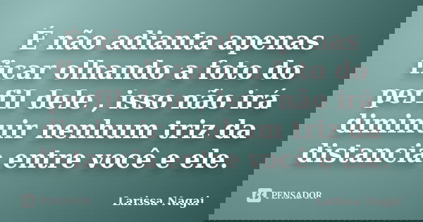 É não adianta apenas ficar olhando a foto do perfil dele , isso não irá diminuir nenhum triz da distancia entre você e ele.... Frase de Larissa Nagai.