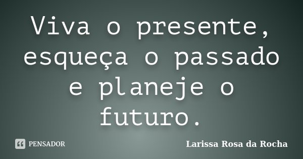 Viva o presente, esqueça o passado e planeje o futuro.... Frase de Larissa Rosa da Rocha.