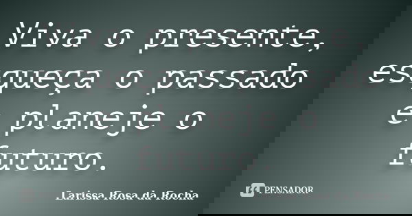Viva o presente, esqueça o passado e planeje o futuro.... Frase de Larissa Rosa da Rocha.