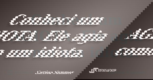 Conheci um AGIOTA. Ele agia como um idiota.... Frase de Larissa Summer.