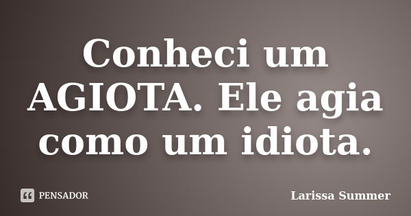 Conheci um AGIOTA. Ele agia como um idiota.... Frase de Larissa Summer.