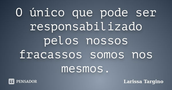 O único que pode ser responsabilizado pelos nossos fracassos somos nos mesmos.... Frase de Larissa Targino.