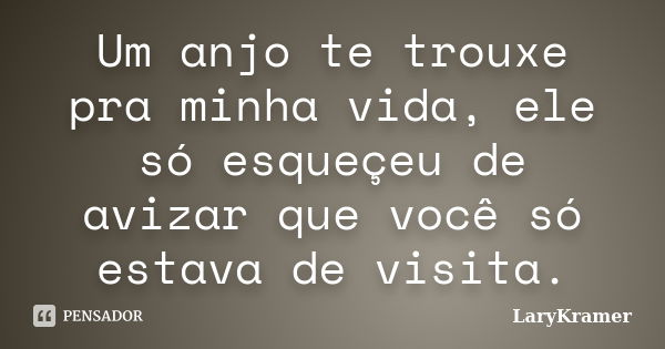 Um anjo te trouxe pra minha vida, ele só esqueçeu de avizar que você só estava de visita.... Frase de LaryKramer.