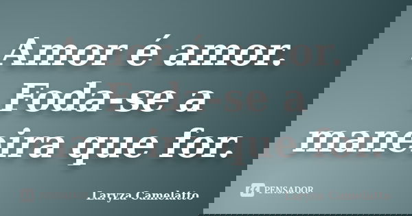 Amor é amor. Foda-se a maneira que for.... Frase de Laryza Camelatto.