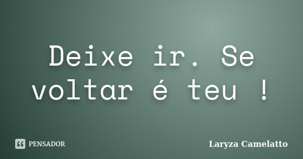 Deixe ir. Se voltar é teu !... Frase de Laryza Camelatto.