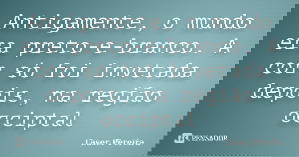 Antigamente, o mundo era preto-e-branco. A cor só foi invetada depois, na região occiptal... Frase de Laser Pereira.