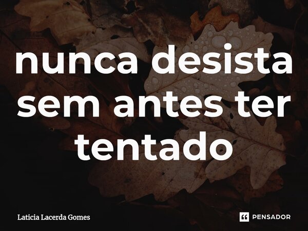 ⁠nunca desista sem antes ter tentado... Frase de Laticia Lacerda Gomes.