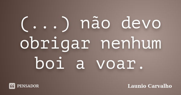 (...) não devo obrigar nenhum boi a voar.... Frase de Launio Carvalho.