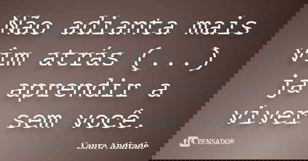 Não adianta mais vim atrás (...) já aprendir a viver sem você.... Frase de Laura Andrade.