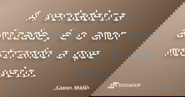 A verdadeira amizade, é o amor mostrando a que veio.... Frase de Laura Méllo.