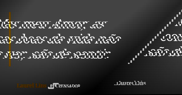 Mas meu Amor, as coisas boas da vida não são de ver, são de sentir.... Frase de Laurel Lins.