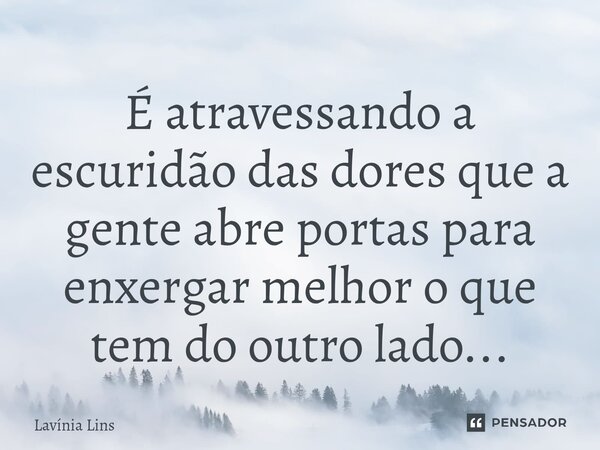 ⁠É atravessando a escuridão das dores que a gente abre portas para enxergar melhor o que tem do outro lado...... Frase de Lavínia Lins.