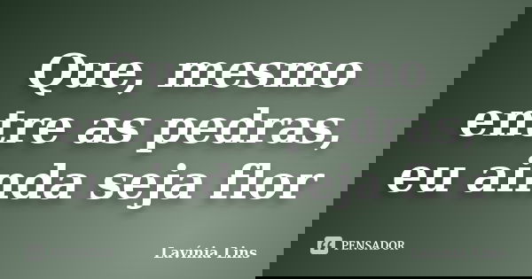Que, mesmo entre as pedras, eu ainda seja flor... Frase de Lavínia Lins.