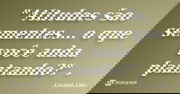 "Atitudes são sementes... o que você anda plantando?".... Frase de Lavínia Lins.