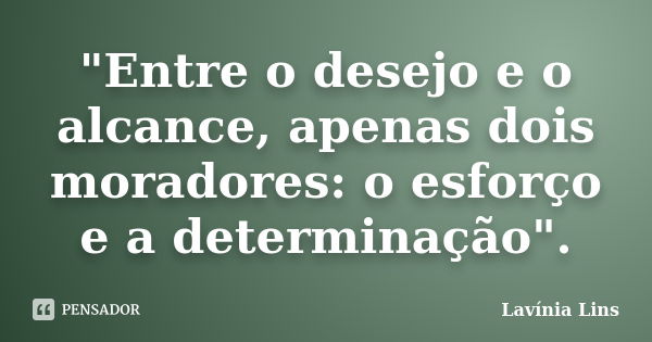 "Entre o desejo e o alcance, apenas dois moradores: o esforço e a determinação".... Frase de Lavínia Lins.