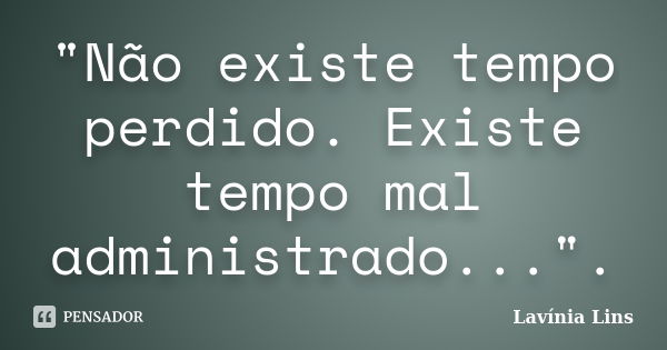 "Não existe tempo perdido. Existe tempo mal administrado...".... Frase de Lavínia Lins.